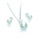Silver Plated Ivory Glass Pearl Solitaire Pendant and Earring Set