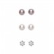 Rhodium Plated Clear Crystal / Pearl Trio Stud Earring Set