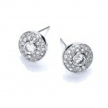Rhodium Plated Clear CZ & Crystal Round Stud Earrings