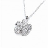 Rhodium Plated Clear Crystal Flower Pendant